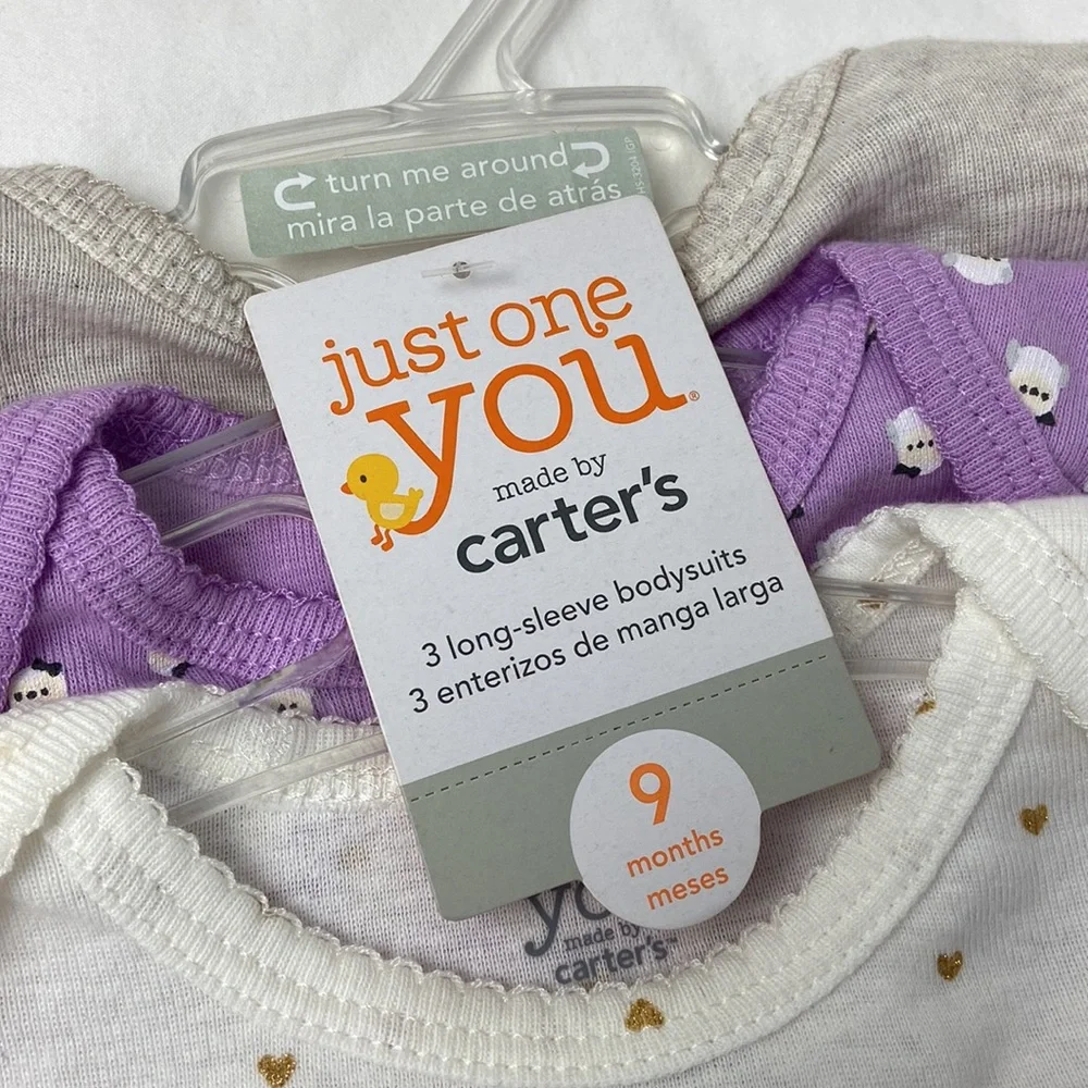 NWT Three (3) long-sleeve bodysuits Just One You by Carter’s nine months